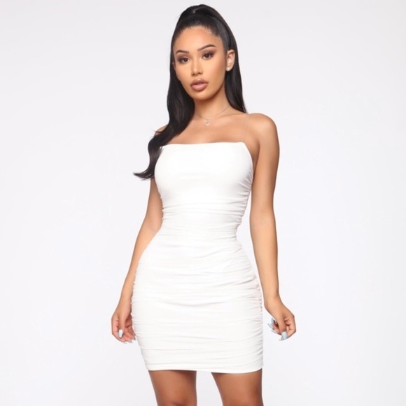 NWOT Fashion Nova White Ruched Mesh Behavior Mini Cocktail Bachelorette Dress - Picture 2 of 10